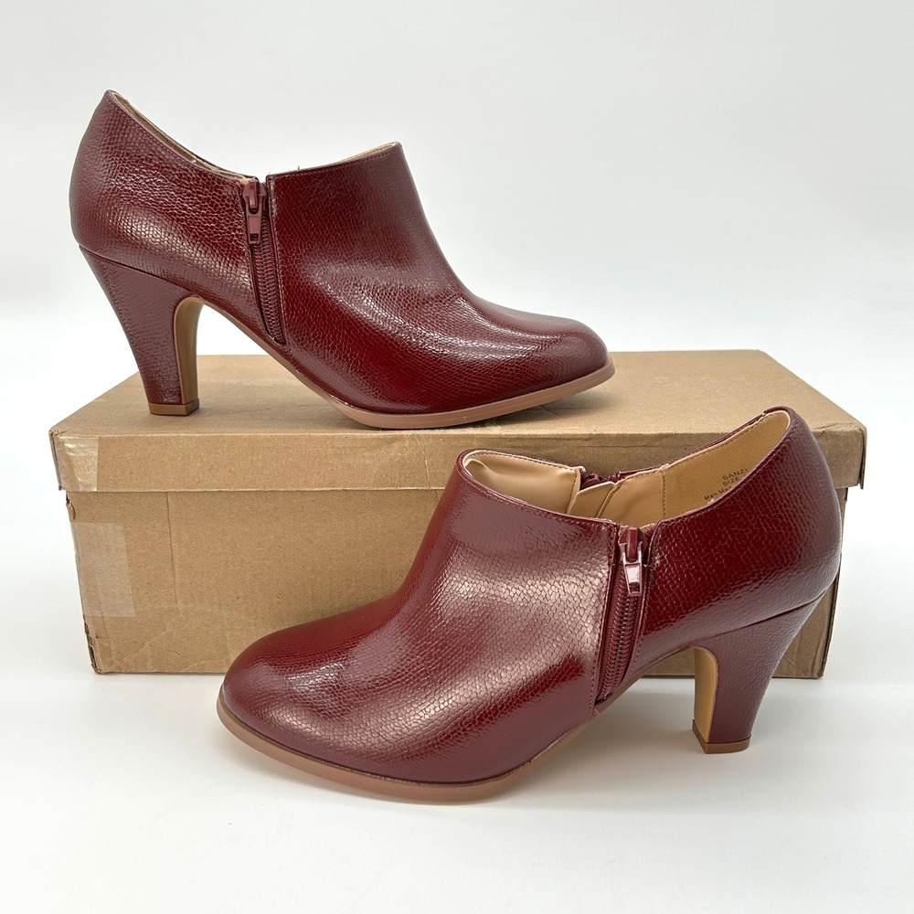 Womens Heeled Booties Journee Collection Sanzi Sz. 10 Dark Red Vegan Leather NEW